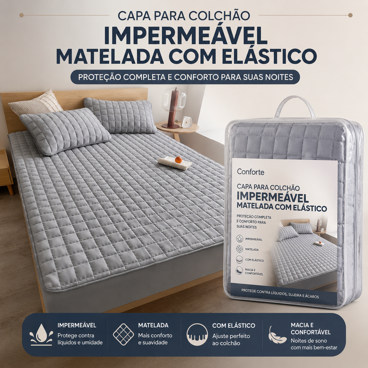 Capa Para Colchão Impermeável Matelado Com Elástico
