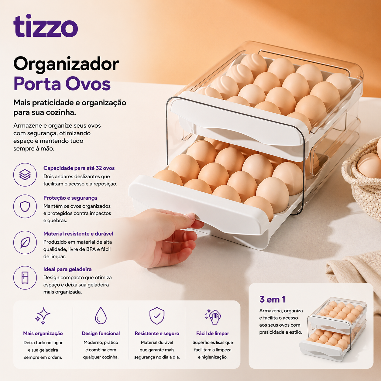Organizador Porta Ovos Gaveteiro